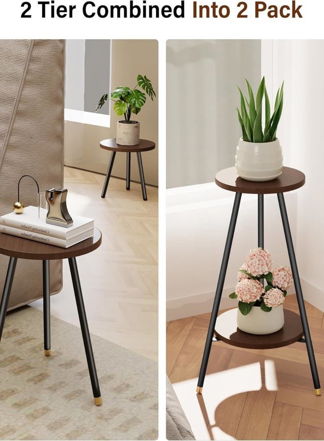 SAKSUN Plant Stand Indoor Outdoor: 2 Tier Plant Stand Indoor 28" Convertible Multi-purpose Holder - Mid Century Modern Decor - Tall Plant Table for Living Room/Balcony/Garden/Patio,Walnut - Image 2