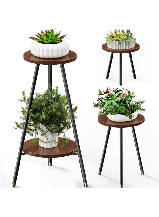 SAKSUN Plant Stand Indoor Outdoor: 2 Tier Plant Stand Indoor 28" Convertible Multi-purpose Holder - Mid Century Modern Decor - Tall Plant Table for Living Room/Balcony/Garden/Patio,Walnut - Image 1