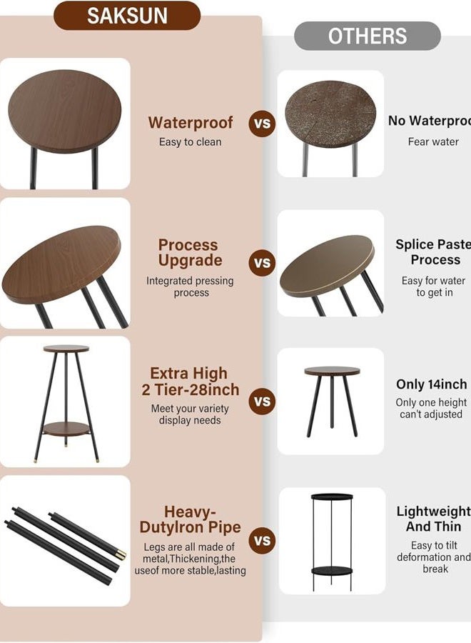 SAKSUN Plant Stand Indoor Outdoor: 2 Tier Plant Stand Indoor 28" Convertible Multi-purpose Holder - Mid Century Modern Decor - Tall Plant Table for Living Room/Balcony/Garden/Patio,Walnut - Image 4