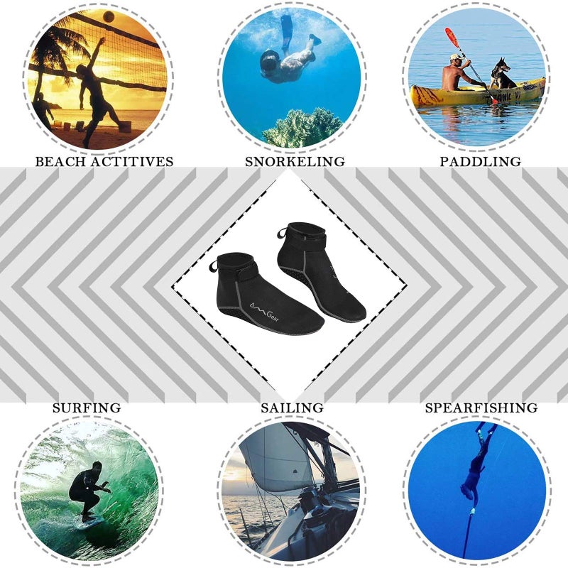 OMGear Water Socks Neoprene Socks Beach Booties Shoes 3mm Glued Blind Stitched Anti-Slip Wetsuit Boots Fin Swim Socks (3mm Low Cut/Grey, XL(Men 10-11,women11-12)) - Image 5