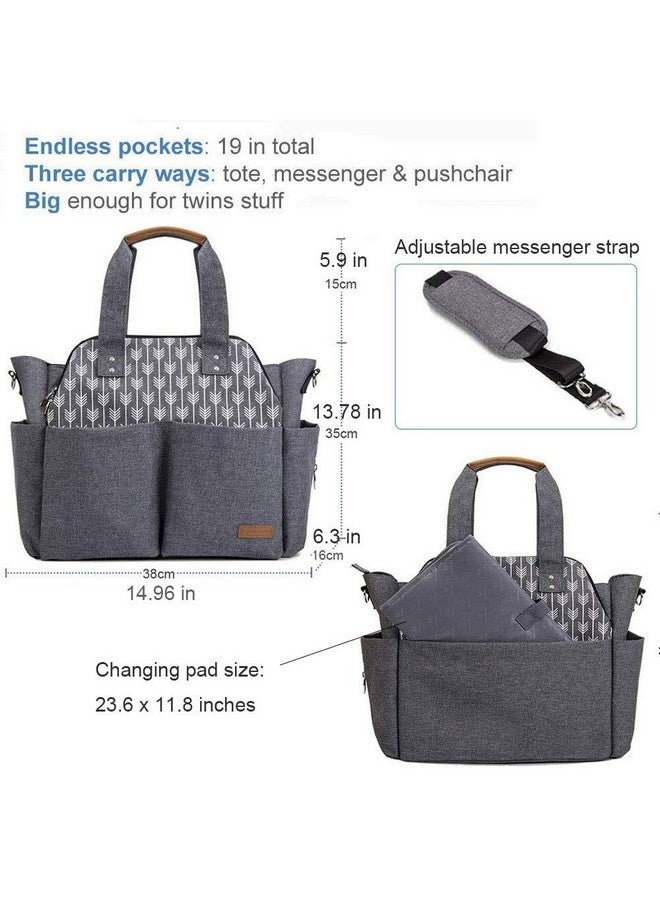 Lekebaby Diaper Bag Tote Large Mommy Bag For Hospital Baby Bags For Mom Travel Diaper Tote Messenger Purse Grey Arrow Print - Image 4