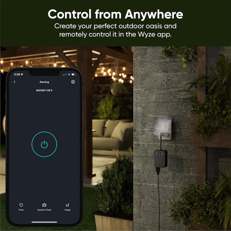 WYZE Plug Outdoor, Dual Outlets Energy Monitoring, IP64, 2.4GHz WiFi Smart Plug, Works with Alexa, Google Assistant, IFTTT, No Hub Required, Black - Image 3