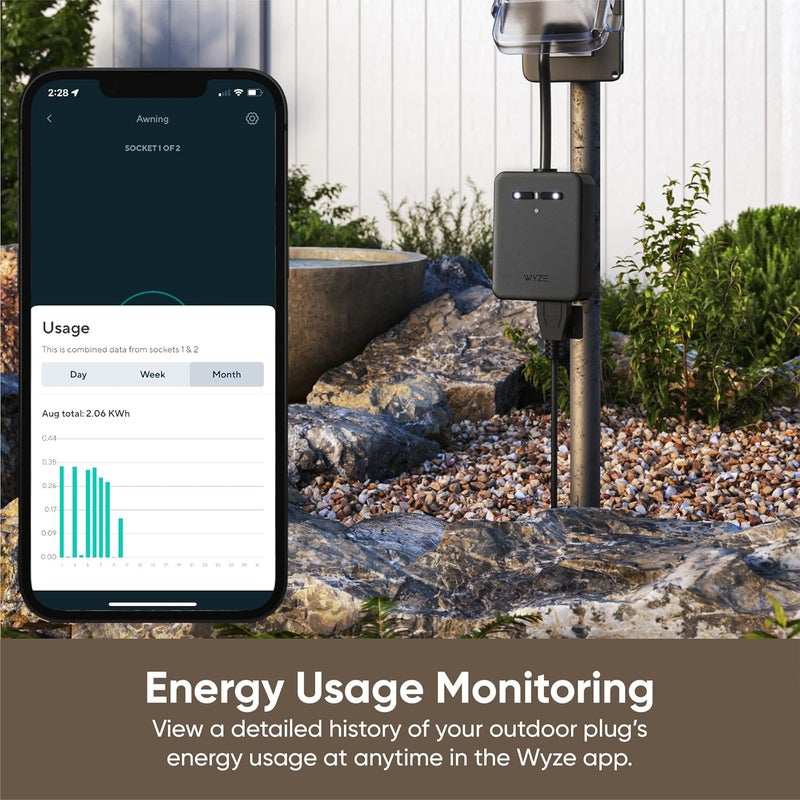 WYZE Plug Outdoor, Dual Outlets Energy Monitoring, IP64, 2.4GHz WiFi Smart Plug, Works with Alexa, Google Assistant, IFTTT, No Hub Required, Black - Image 4