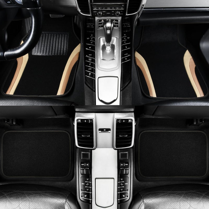 CAR PASS Beige Leather Car Floor Mats, Sporty Waterproof Car Carpet,Universal Automotive Floor Mats Fit for Sedans, Cars, Mid Trucks, Vans, SUV, Set of 4 (Black and Beige) - Image 2