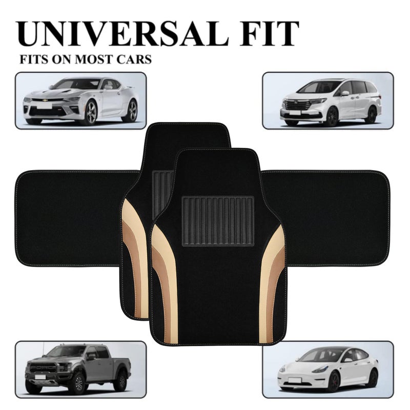 CAR PASS Beige Leather Car Floor Mats, Sporty Waterproof Car Carpet,Universal Automotive Floor Mats Fit for Sedans, Cars, Mid Trucks, Vans, SUV, Set of 4 (Black and Beige) - Image 4