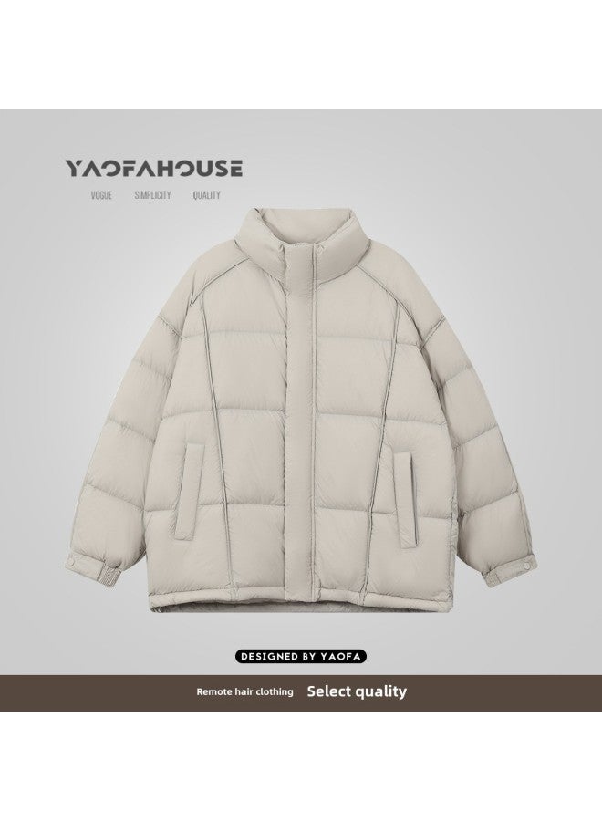 ["zero Pressure" Stand Collar Couple Bread Down Jacket] Remote Hair Clothing Winter New Casual Warm Coat 88-Specifications:3xl (recommended Weight 90-105kg )-Color:Beige - Image 4