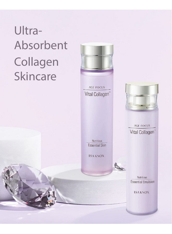 ISA KNOX AGE FOCUS VITAL COLLAGEN SKINCARE GIFT SET (370ml / 12.51 Fl Oz) - Korean Luxury Premium High-end Skin Toner, Emulsion Lotion, Cream by LG BEAUTY. Hydrolyzed Collagen, Vitamin B12, E, C.