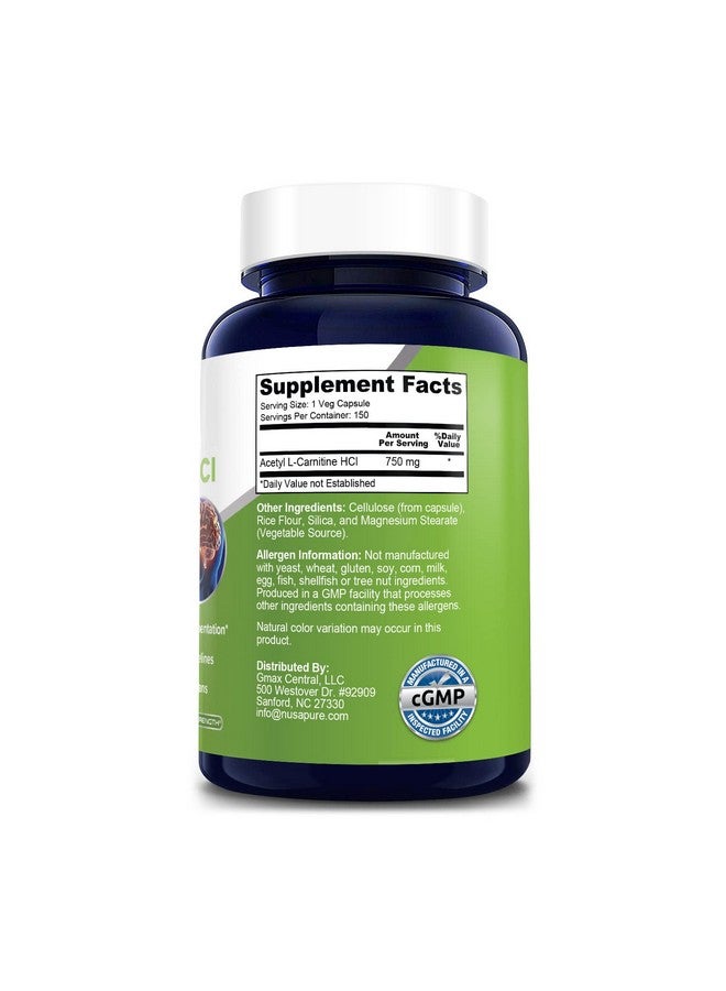 NusaPure أسيتيل لكارنيتين 750 ملغ لكل كبسولة 150 كبسولة نباتية (خالٍ من الكائنات المعدلة وراثيًا وخالٍ من الغلوتين) مكمل أسيتيل ل كارنيتين Hcl (ألكار) حبوب عالية الفعالية - Image 3