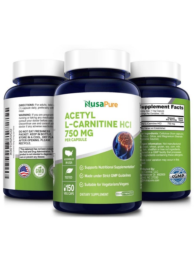 NusaPure أسيتيل لكارنيتين 750 ملغ لكل كبسولة 150 كبسولة نباتية (خالٍ من الكائنات المعدلة وراثيًا وخالٍ من الغلوتين) مكمل أسيتيل ل كارنيتين Hcl (ألكار) حبوب عالية الفعالية - Image 5