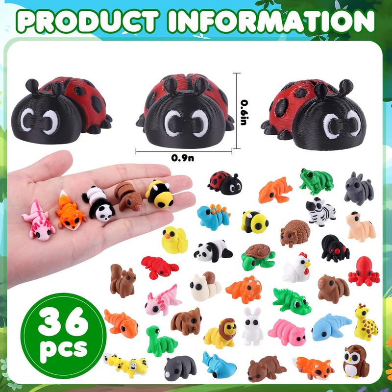 Celltestria 36Pcs Mini 3D Printed Animals for Kids Little 3D Printed Toys for Party Favors Gifts Exchange 3D Printed Figurines for Classroom Prize Rewards Goodie Bags - Image 2