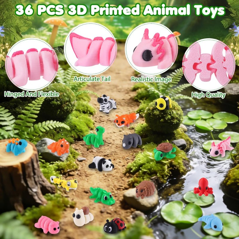 Celltestria 36Pcs Mini 3D Printed Animals for Kids Little 3D Printed Toys for Party Favors Gifts Exchange 3D Printed Figurines for Classroom Prize Rewards Goodie Bags - Image 3