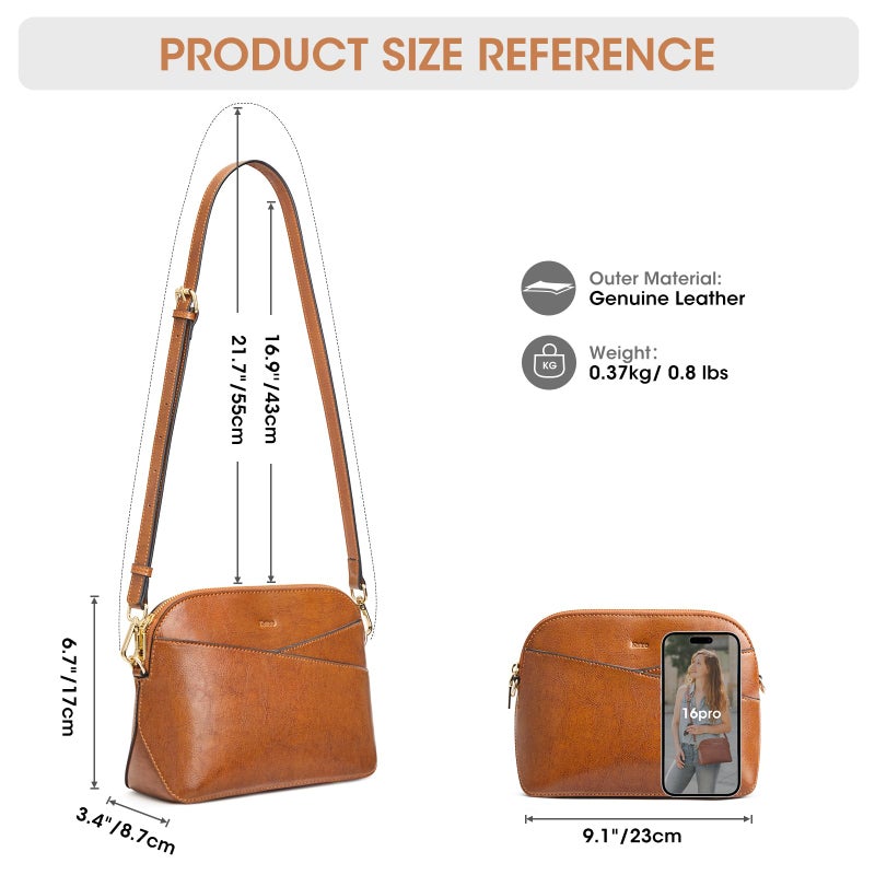 Kattee Small Leather Crossbody Bags for Women, Trendy Purses Handbags Shoulder Bag, Genuine Leather Cross Body Bag for Woman, Light Brown - Image 3