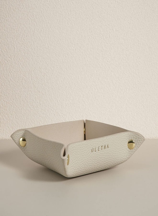 OLETHA Small Foldable Valet Tray, Travel Essentials for Women, Portable Catchall Organizer for Jewelry & Keys, for Hotel Nightstands, Home Office & Desk, Aesthetic Faux Leather, Light Taupe - Image 1