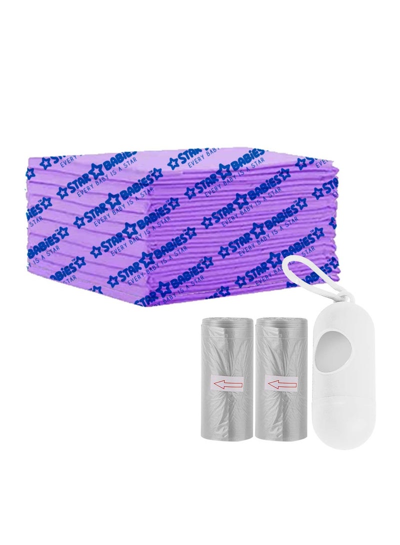 STAR BABiES حزمة كومبو (حقيبة معطرة 2 قطعة مع موزع، حصيرة تغيير قابلة للتخلص 10 قطع) - لافندر - Image 1