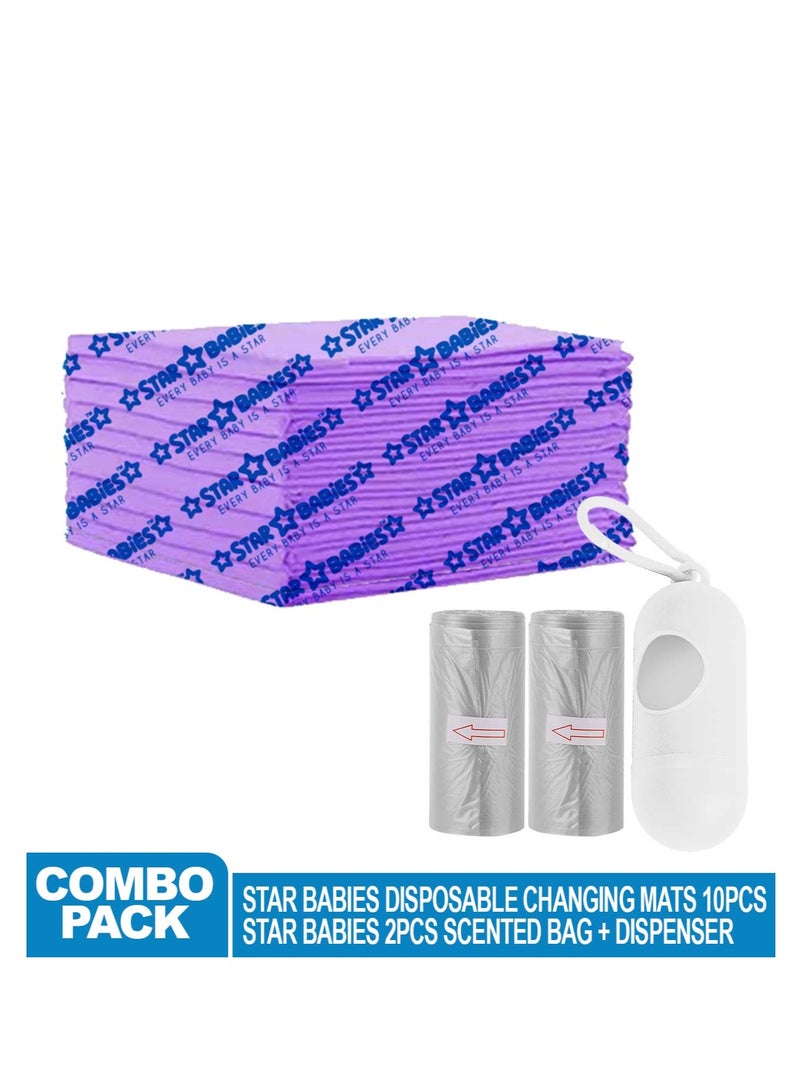 STAR BABiES حزمة كومبو (حقيبة معطرة 2 قطعة مع موزع، حصيرة تغيير قابلة للتخلص 10 قطع) - لافندر - Image 2