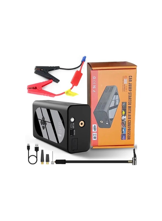 بطارية اشتراك سيارة ومنفاخ هواء متعدد الأستخدامات 12 فولت و واشتراك للبطاريات ومنفاخ هواء للسيكل والإطارات وباور بنك للجوال واضاءة للطوارئ - Image 1