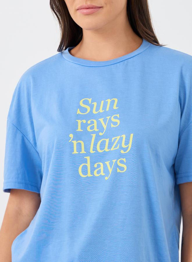 Styli Slogan Print Round Neck T-Shirt and Pyjama Set - Image 3