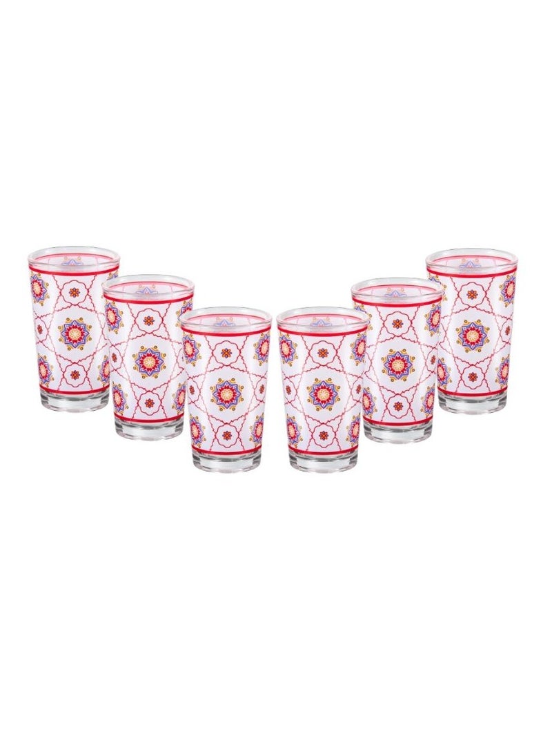 Moroccan Elegant Red Motif Tea Glass Set of 6 Pcs (120 ml)