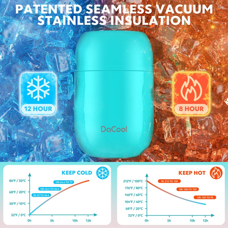 DaCool Food Thermo for Hot Food Insulated Food Jar 16 Ounce Vacuum Stainless Kids Lunch Thermo Container Bento for Kids Adult with Spoon Leakproof for School Office Picnic Travel Outdoors,Cyan Blue - Image 3