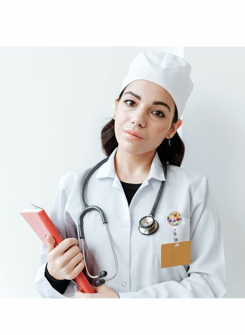 KASTWAVE حامل شارة الهوية القابل للسحب مع مشبك، زهور، حامل بطاقة قابل للسحب لموظفي المكتب والمعلمين والأطباء والممرضات (عبوة من 3 قطع على شكل زهرة) - Image 3