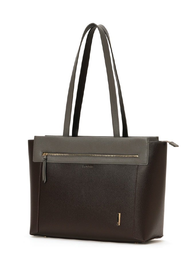 Mokobara MOKOBARA | The Dawn Tote Shoulder Bag Fits Upto 14" Laptop, Perfect for Work & Daily Use, Crafted with Vegan Leather, Designed for Women (Black Coffee)  - Image 1
