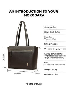 Mokobara MOKOBARA | The Dawn Tote Shoulder Bag Fits Upto 14" Laptop, Perfect for Work & Daily Use, Crafted with Vegan Leather, Designed for Women (Black Coffee)  - Image 3