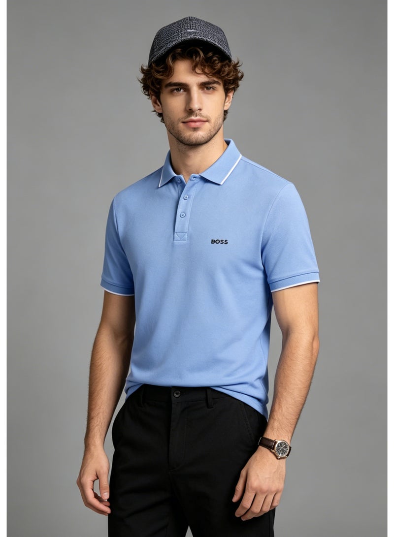 BOSS Men's Short Sleeve Contrast Tipped Polo Shirt, Calm Casual Regular Fit, Light Blue - Image 5