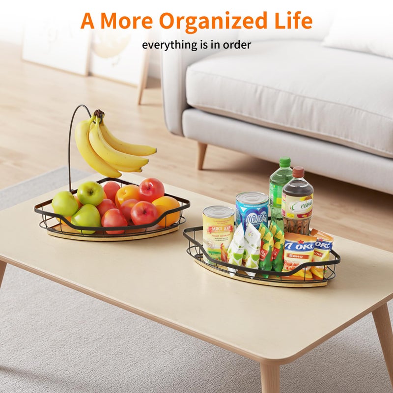 CACHOLIV Fruit Holder for Kitchen Countertop with Banana Hanger, Vegetable Basket with Bamboo Base for Kitchen Corner Storage, Black - Image 5