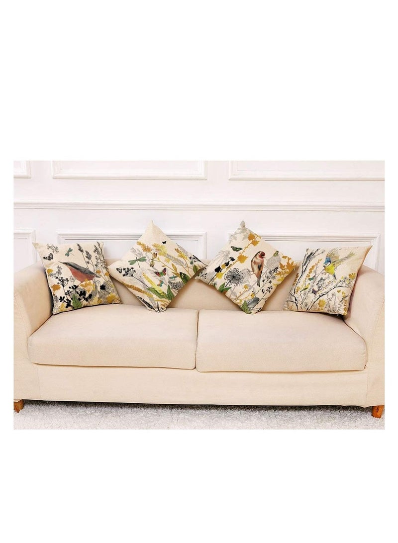 أغطية وسائد زخرفية مقاس 18 × 18 بوصة مكونة من 4 أغطية وسائد على شكل فراشة الطيور والنباتات مقاس 45 سم × 45 سم أغطية وسادات مربعة الشكل من الكتان البوهيمي لغرفة المعيشة وأريكة وأريكة سرير وأغطية وسادات - Image 2