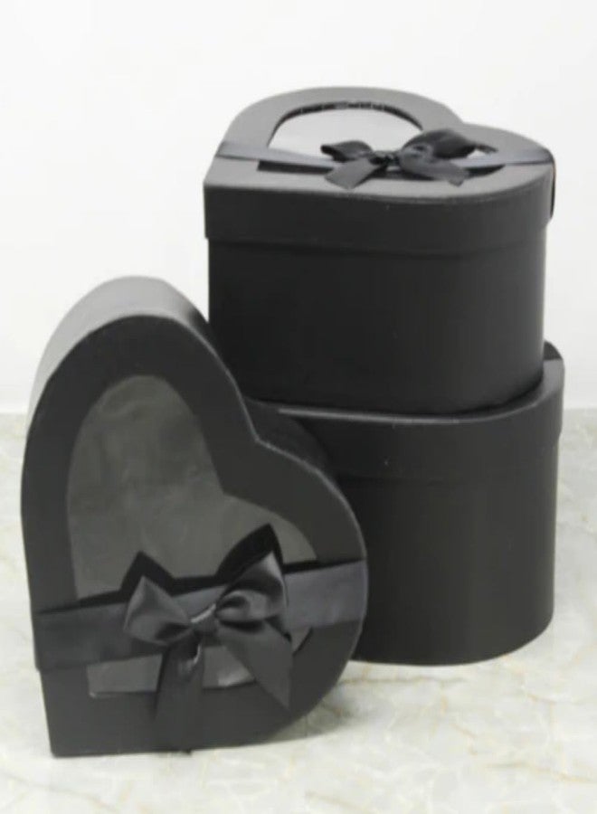 BBJ WRAPS Heart Shaped Boxes for Flowers Packaging with Transparent Window Lids Luxury Gift Box for Floral Arrangement, Set of 3(S/M/L (Black - Image 3