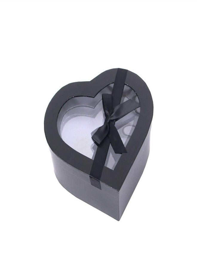 BBJ WRAPS Heart Shaped Boxes for Flowers Packaging with Transparent Window Lids Luxury Gift Box for Floral Arrangement, Set of 3(S/M/L (Black - Image 2