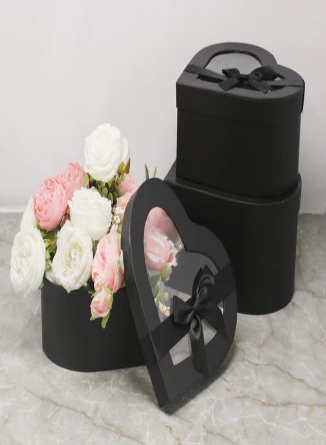 BBJ WRAPS Heart Shaped Boxes for Flowers Packaging with Transparent Window Lids Luxury Gift Box for Floral Arrangement, Set of 3(S/M/L (Black - Image 4