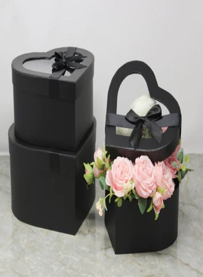 BBJ WRAPS Heart Shaped Boxes for Flowers Packaging with Transparent Window Lids Luxury Gift Box for Floral Arrangement, Set of 3(S/M/L (Black - Image 5