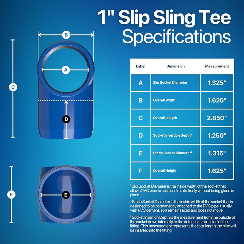 FORMUFIT F001STE-BL-4 Slip Tee PVC Fitting, Furniture Grade, 1" Size, Blue (Pack of 4) - Image 4