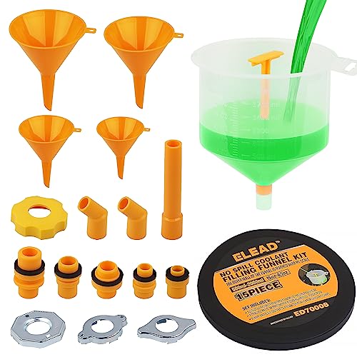 ELEAD No-Spill Coolant Funnel Kit - 19-Piece Radiator Funnel burping kit, coolant Bleeder kit, Extra Funnels and Adapters for Universal Vehicle - Image 1