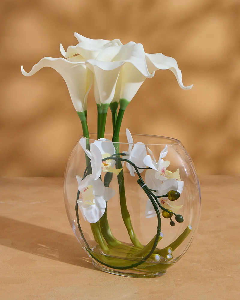 REDTAG White Artificial Calla Lily & Orchid in Glass Vase 35 × 20 cm