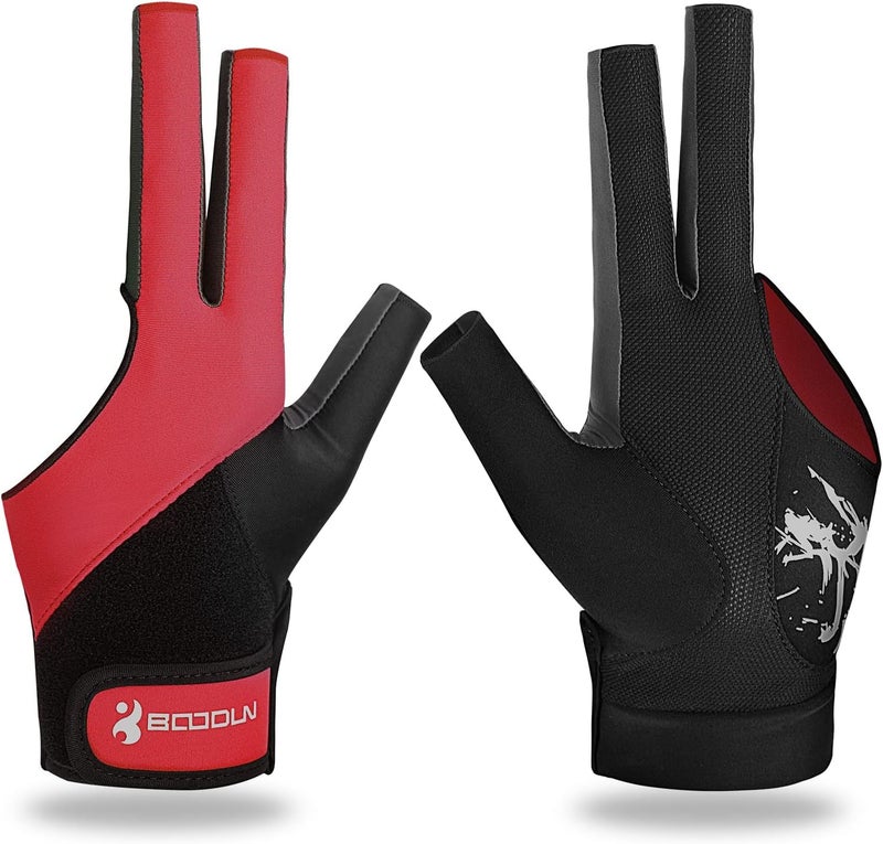 Yfy Billiard Pool Gloves For Left Hand 3 Finger  Splicing Process  Snooker Cue Sport Glove Popular Sizes For Men & Women (Red  L - Image 1
