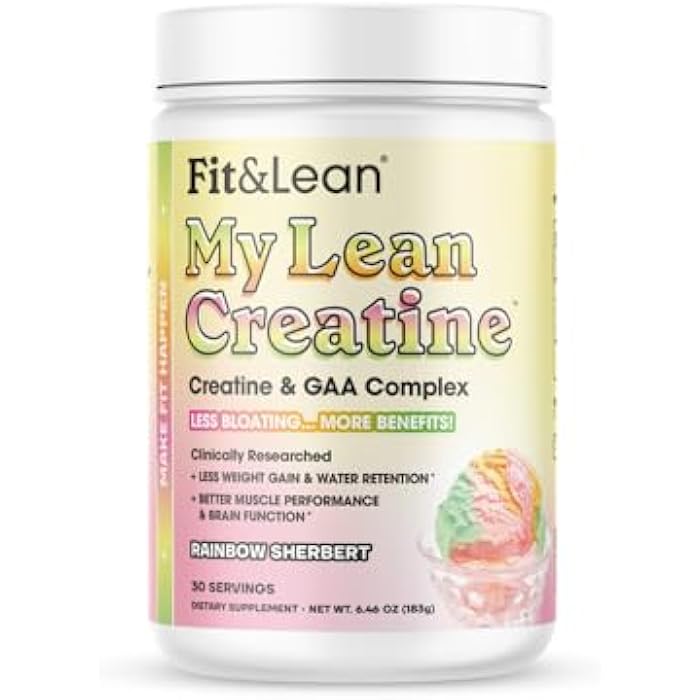 Fit & Lean Creatine for Women, My Lean Creatine Powder Complex with GAA, Muscle Performance, Cognitive Function and Less Bloating, Reduced Water Retention (6.46 Ounce (Pack of 1), Rainbow Sherbert) - Image 1