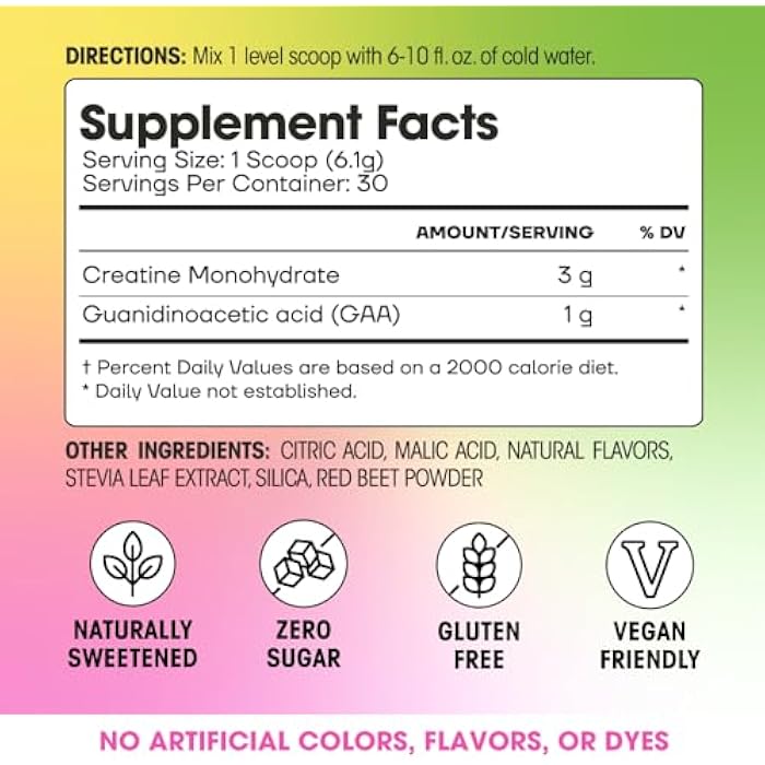 Fit & Lean Creatine for Women, My Lean Creatine Powder Complex with GAA, Muscle Performance, Cognitive Function and Less Bloating, Reduced Water Retention (6.46 Ounce (Pack of 1), Rainbow Sherbert) - Image 2