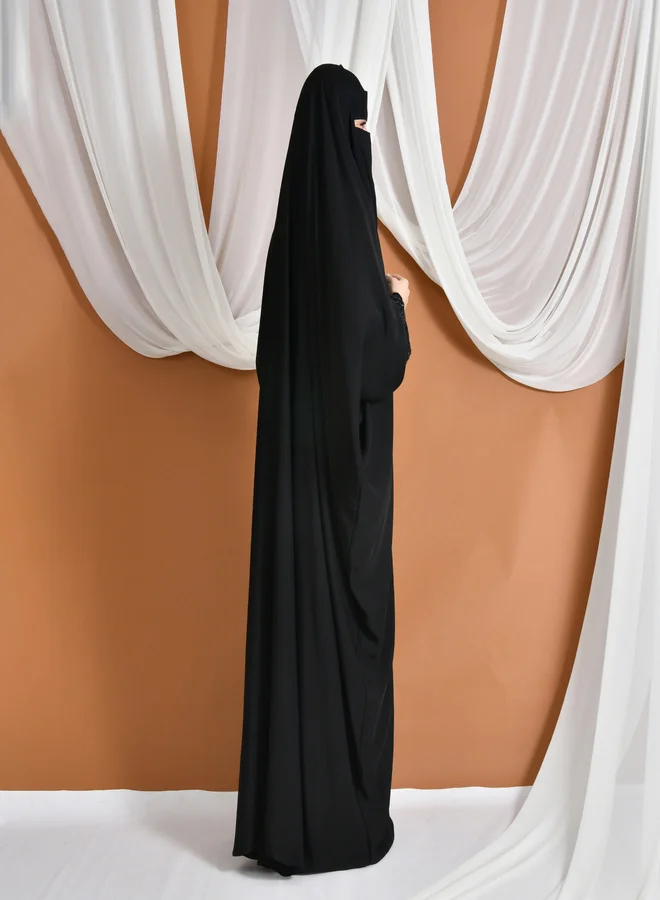 HAWRAA ABAYA Ruwa Abaya | Wrap head abaya with delicate embroidery on the sleeves