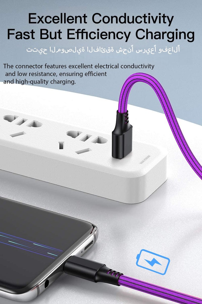 شيتيك كابل SCHITEC من النوع C، 5 قطع بطول 2 متر/6 أقدام، كابلات شاحن من USB-A إلى C مضفرة من PVC، نقل بيانات بسرعة 480 ميجابت/ثانية، فصل تيار 2.4 أمبير لسامسونج/هواوي/شاومي/ون بلس/لوميا/نيكسوس (النوع C، 5 ألوان، 2 متر) - Image 4