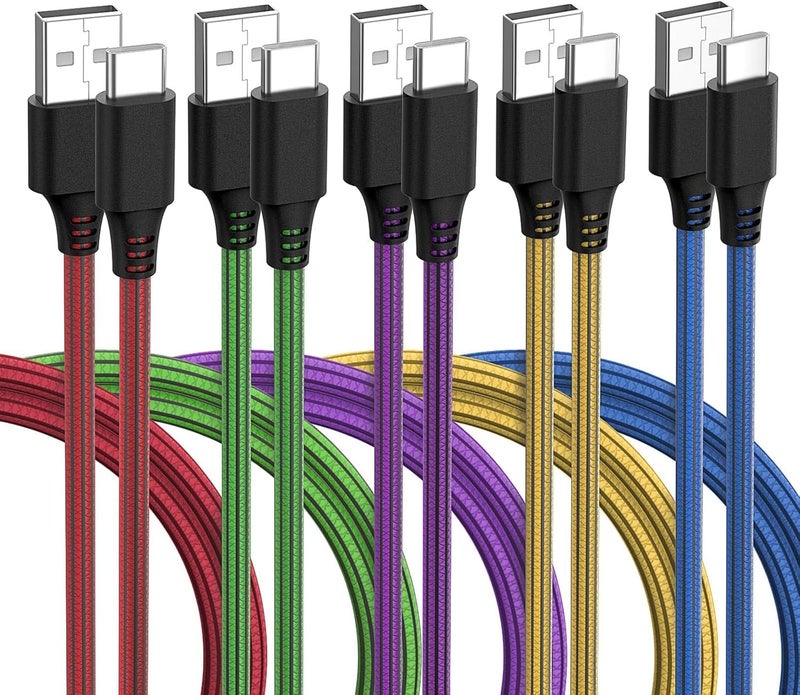 شيتيك كابل SCHITEC من النوع C، 5 قطع بطول 2 متر/6 أقدام، كابلات شاحن من USB-A إلى C مضفرة من PVC، نقل بيانات بسرعة 480 ميجابت/ثانية، فصل تيار 2.4 أمبير لسامسونج/هواوي/شاومي/ون بلس/لوميا/نيكسوس (النوع C، 5 ألوان، 2 متر) - Image 1