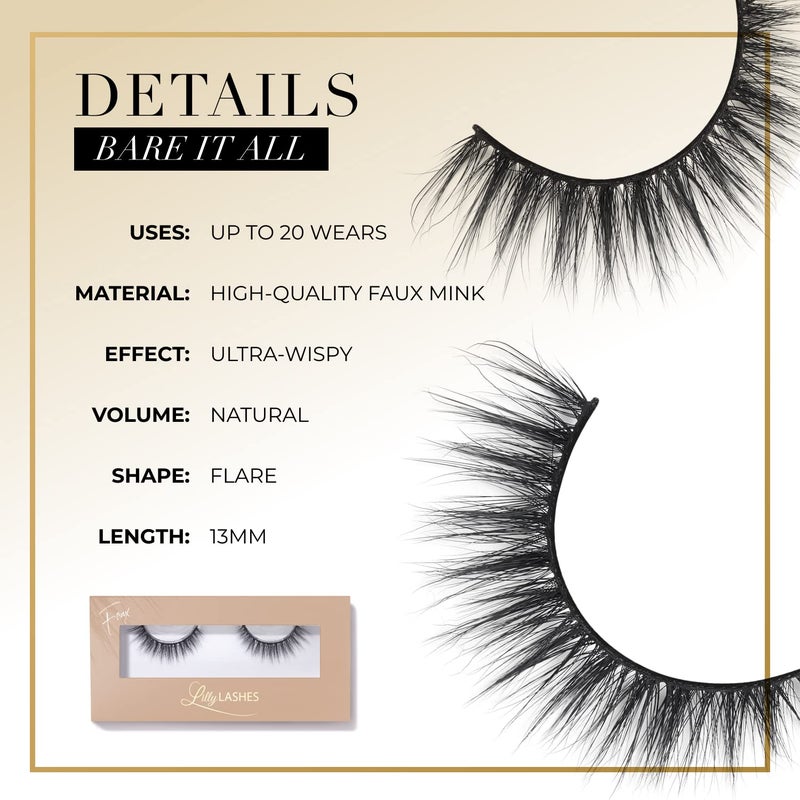 Lilly Lashes Everyday Bare it All Natural Lashes, Faux Mink Natural Eyelashes, False Eyelashes Everyday Use, Cat Eye Lashes, Individual Lashes Reusable up to 20x, No Lash Glue Included (13mm) - Image 5