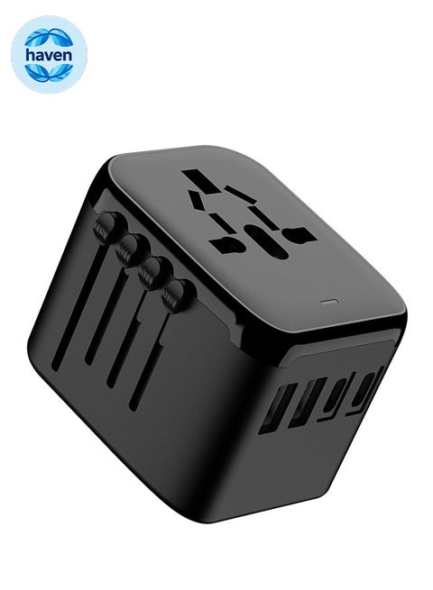 International Travel Adapter, Universal Travel Adapter Plug with 2 USB A and 2 USB C Chargers, Worldwide AC Outlet Plugs Adapters, for Europe USA UK AUS Asia - Black