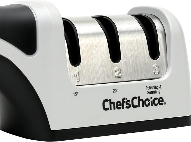 ChefsChoice أدوات شحذ السكاكين اليدوية من شيفز تشويس لزاويتي 15 و 20 درجة للسكاكين ذات الحواف المستقيمة والمسننة مع مواد كاشطة من الماس، تحكم دقيق في الزاوية، وحجم مضغوط، مرحلتين، رمادي - Image 3
