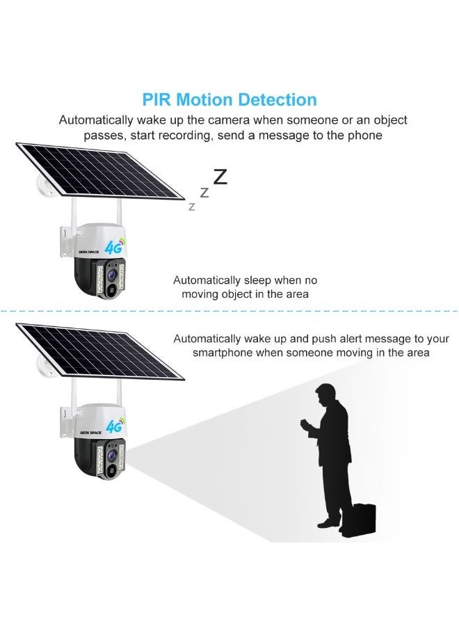 GEEK SPACE 4G Solar Security Camera Outdoor PTZ 1080P HD Wireless SIM Card CCTV Camera with PIR Motion Detection, Color Night Vision, Two-Way Audio, IP66 Waterproof, Remote Viewing - Image 5