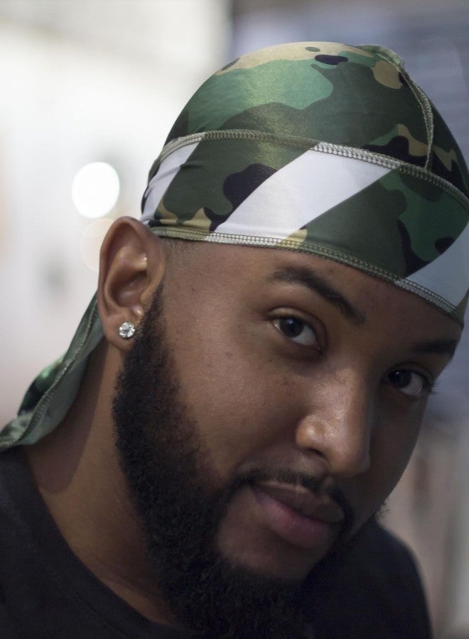 ForceWave 4PCS Silky Durags for Men 360 Waves, Designer Do Rag, 1 Wave Cap (Camou Blue BlackRed) - Image 4