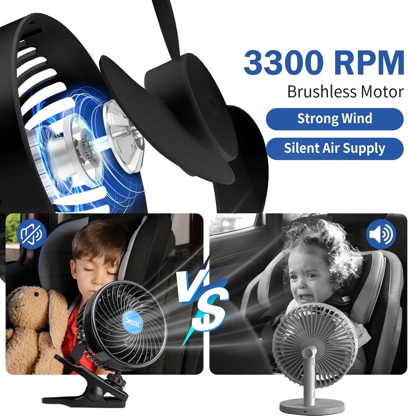 XOOL 12V 6'' Car Fan, Clip Fan 360 Degree Rotatable Car Fan Cooling Air Fan with Stepless Speed Regulation & Cigarette Lighter Plug for SUV, RV, Vehicles - Image 5