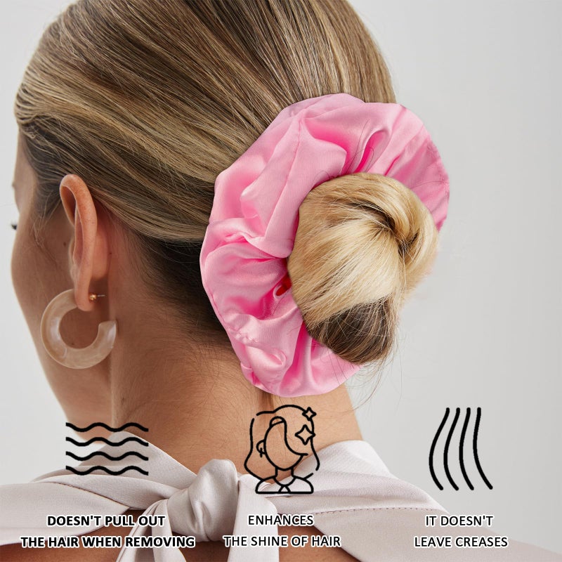 Cubaco Satin Scrunchies Set of 12 - Elastic Silk Bubble for Girls, Pink Hair Accessories and Valentine's Day Gifts - Image 3