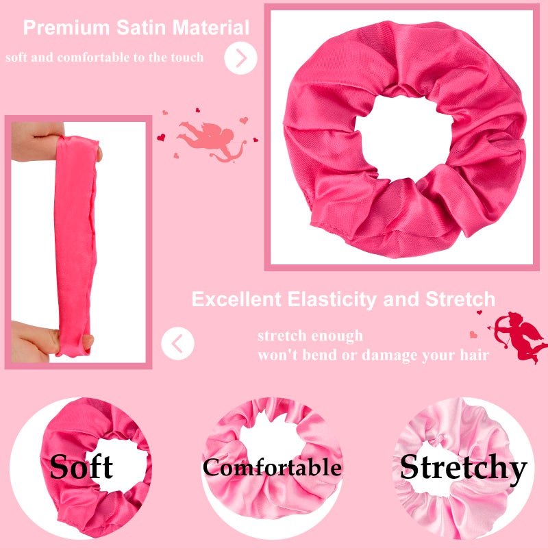 Cubaco Satin Scrunchies Set of 12 - Elastic Silk Bubble for Girls, Pink Hair Accessories and Valentine's Day Gifts - Image 5